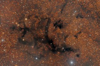 Image 6: LDN673, dark tendrils in Aquila. 13.8 hours of data (83 frames of 10-minute exposures) processed by Rick Stevenson in PixInsight. (Takahashi FSQ106EDXII, QSI 683WSG-8, Paramount ME.)