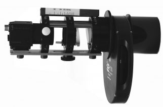 Figure 5: Custom LADC  with a Point Grey Research Flea 3 CCD Camera on the left and a filter wheel on the right. The elevation scale is seen at the top of the picture.