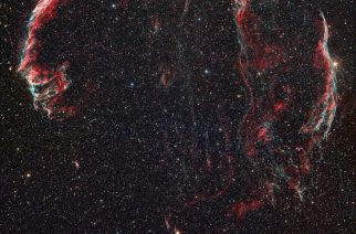 Figure 6. The straw that broke the camel’s back. This is a two-frame mosaic of the Veil nebula in Cygnus including narrowband H-alpha and OIII data. This image required over 30-hours of total imaging time.