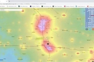 Image 2:  Light Pollution Map for the Iowa City/Cedar Rapids Corridor, sourced from https://www.lightpollutionmap.info/#zoom=9&lat=5136126&lon=-10201675&layers=B0FFFFTFFFF