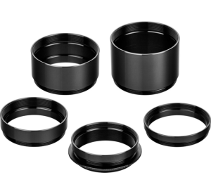 The Orion 2"/M48 Extension Spacer Ring Set offers a set of five 2"/M48 spacer rings including 5mm, 10mm, 20mm, and 30mm lengths, plus a Variable Spacer Ring (~9-14mm). The set is designed for use with 48mm (2") accessories and cameras with a 48mm T-ring or thread mount. As the Orion team notes, “Setting the correct back-focus distance is crucial to achieving sharp, high-quality celestial images. If the back-focus distance is off, by a couple millimeters or more, the image may appear out of focus. Stars at the periphery of the image frame will appear elongated instead of pinpoint sharp. Focal reducers and field flatteners used in your imaging train have specific backfocus requirements, so it is important that your camera's sensor be set at that exact distance from the reducer or flattener's rear mechanical flange.” The Orion 2"/M48 Extension Spacer Ring Set comprises four separate anodized aluminum rings of 5mm, 10mm, 20mm, and 30mm lengths, plus a Variable Spacer Ring that can be set to a length anywhere between 9mm and 14mm. Each ring has an internal (female) and external (male) M48x0.75 thread. Any two or more rings can be used in combination to provide the precise amount of extension you need beyond the individual fixed ring lengths. The maximum extension length of this set is 79mm. The Variable Spacer Ring consists of a fixed spacer ring with a lock ring that threads onto the male thread of the fixed ring. By adjusting the lock ring's position over the male thread, you can vary the total spacing desired from 9mm to 14mm. The outer diameter of the rings is 50.7mm (1.99"). The weight of entire set is 64g (2.3 oz.). For use with 48mm (2") accessories and cameras with a 48mm T-ring or thread mount. You can learn more about the Orion 2"/M48 Extension Spacer Ring Set here.